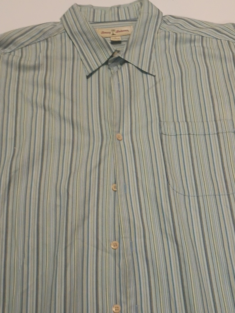 Tommy Bahama Light Blue & White Striped Men's Button-Down Long Sleeve Shirt